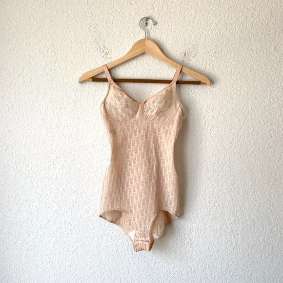 Vintage 80s CHRISTIAN DIOR Monogram Lace Underwire Bodysuit - Picture 1 of 10